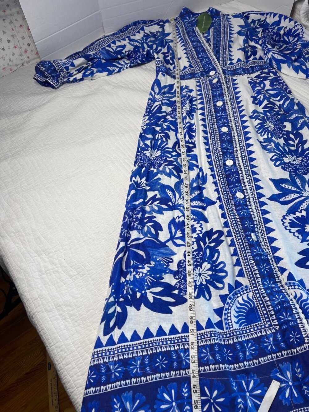 Farm Rio Flora Tapestry Off-White & Blue Maxi Dress SZ L Coastal Chic NWT - Picture 12 of 15